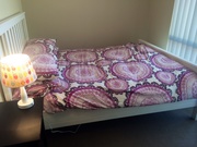 White queen size bed frame,  wardrobe,  mattress,  doona/doona cover